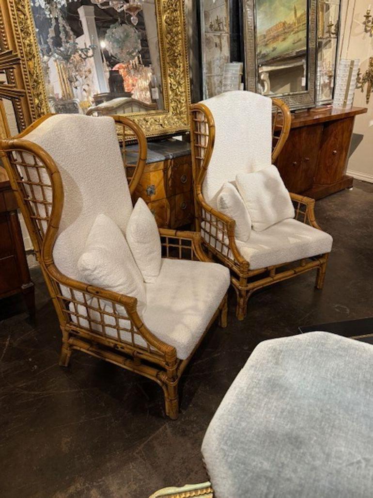 Paire de chaises à oreilles italiennes en bambou à grande échelle en vente 3