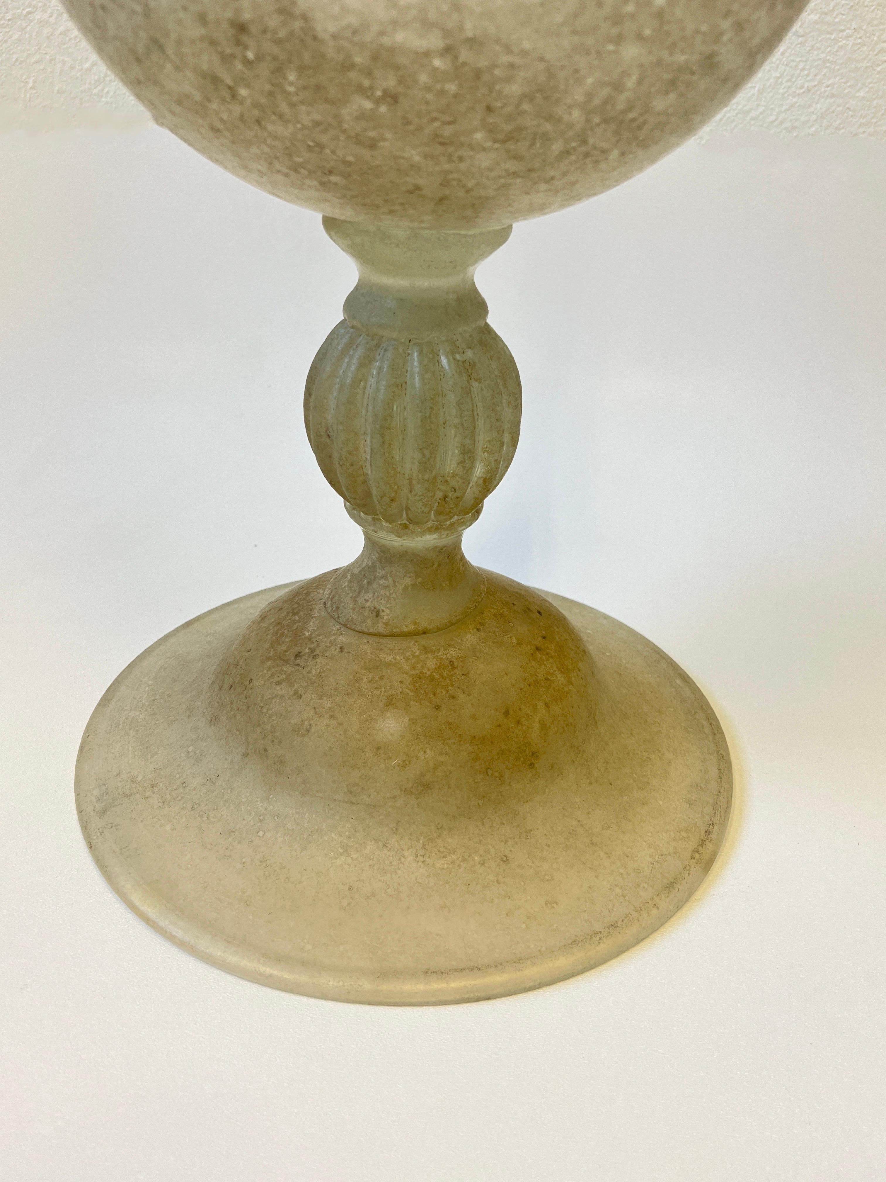 Late 20th Century Pair of Italian Large Scavo Murano Glass Vases