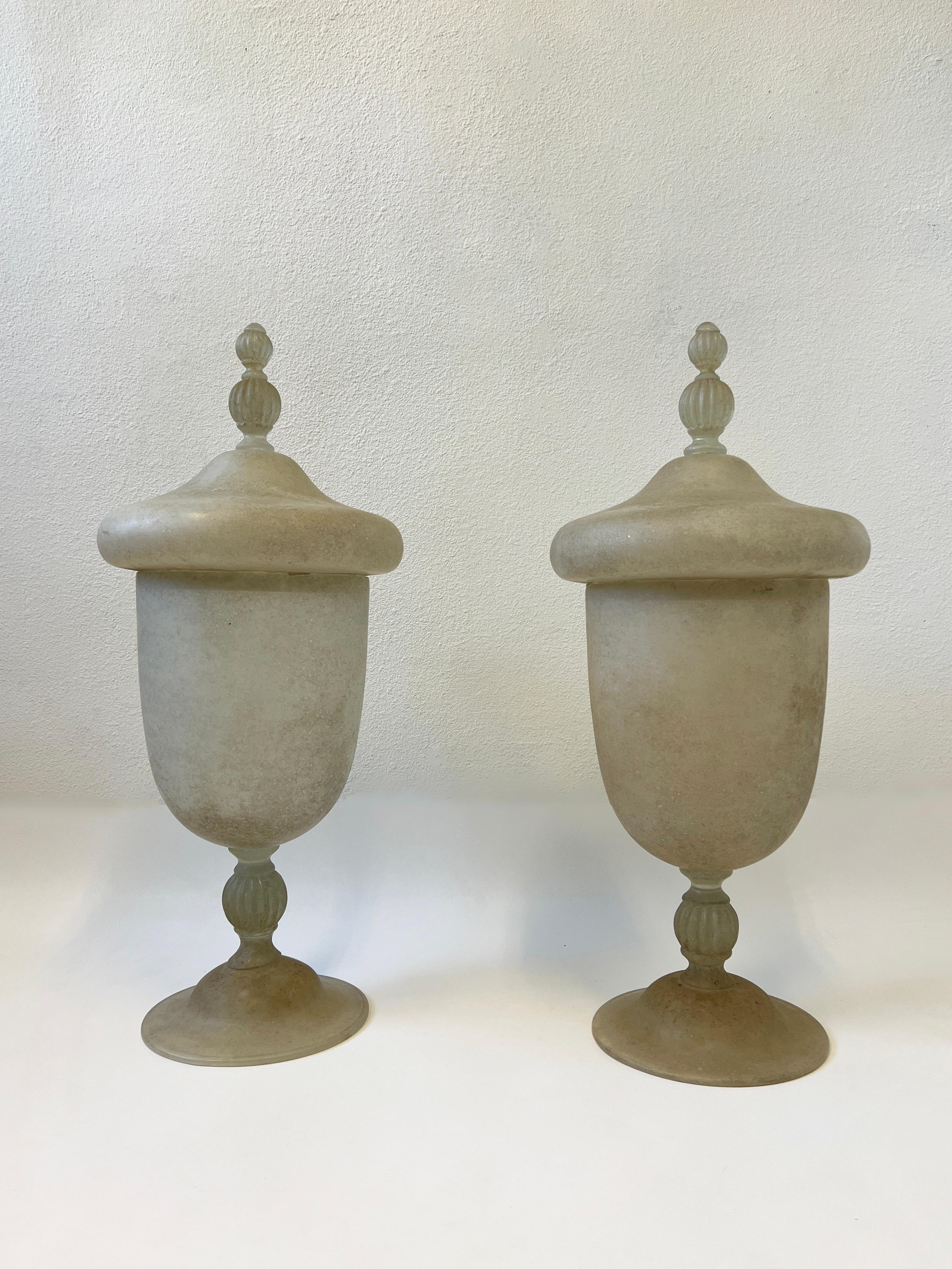 Pair of Italian Large Scavo Murano Glass Vases 2