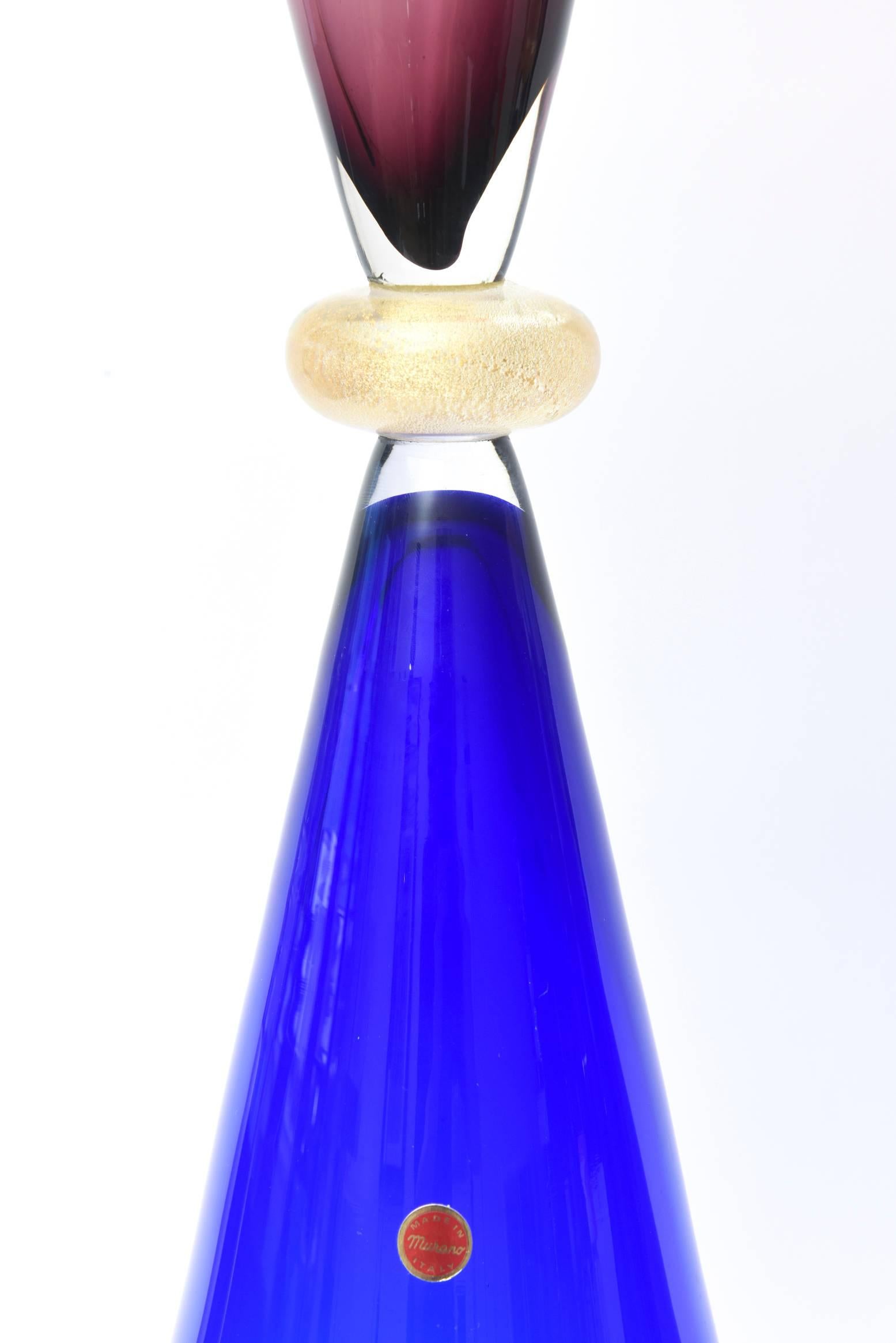 Seguso para Oggetti Esculturas Jarrones Altos de Cristal de Murano Azul Púrpura Italianos años 80 en venta 1
