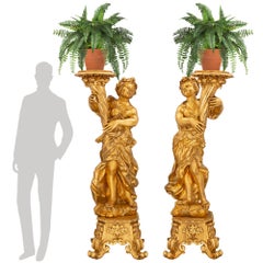 Pair of Italian Late 17th Century Baroque Period Giltwood Torchières