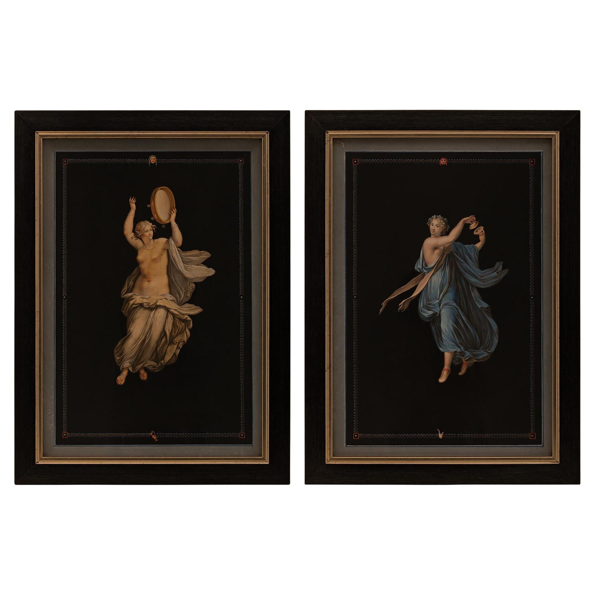 pair of Italian late 18th century Gouache and Silvered Wood paintings