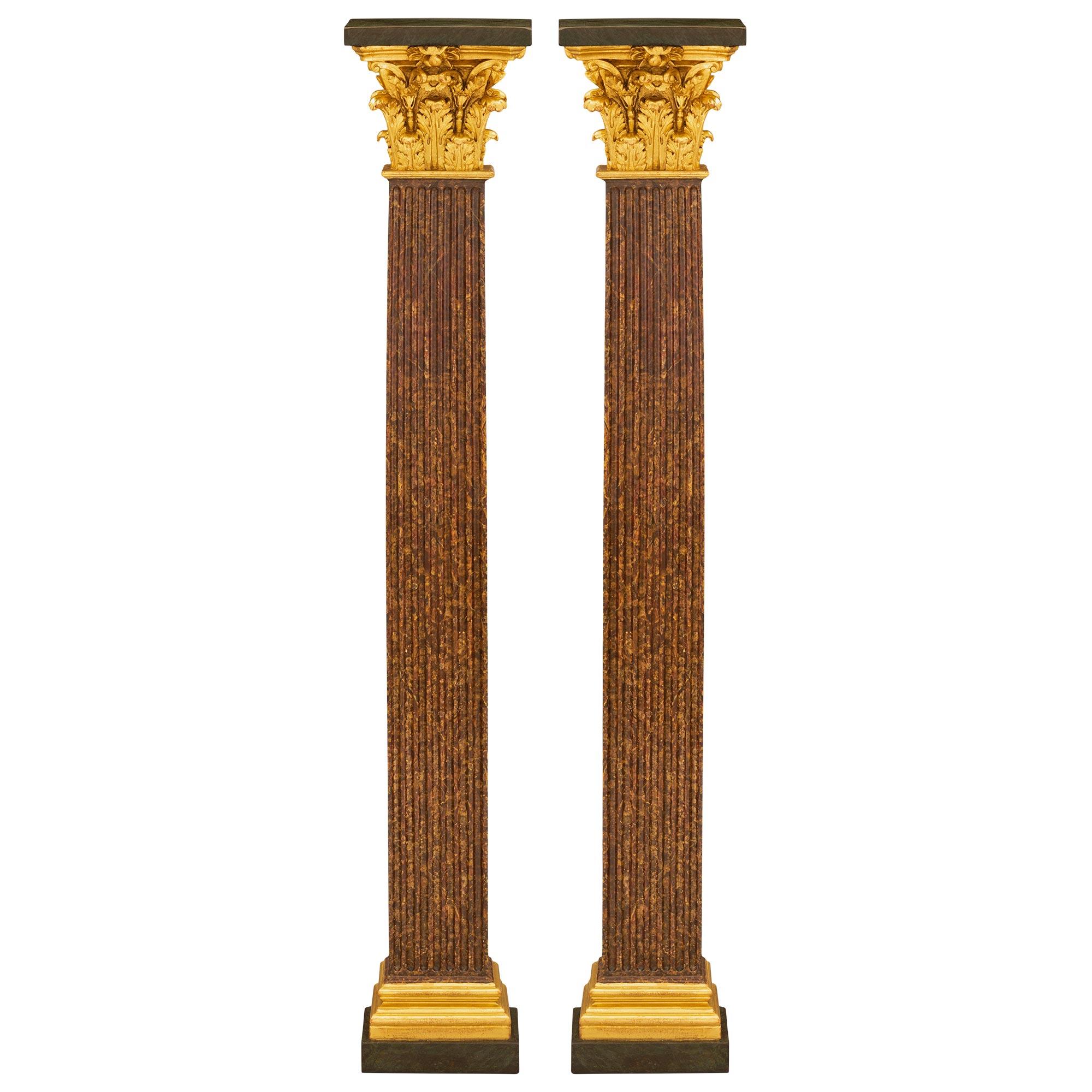 Pair Of Italian Late 18th/Early 19th Century Faux Painted Marble Columns For Sale 2