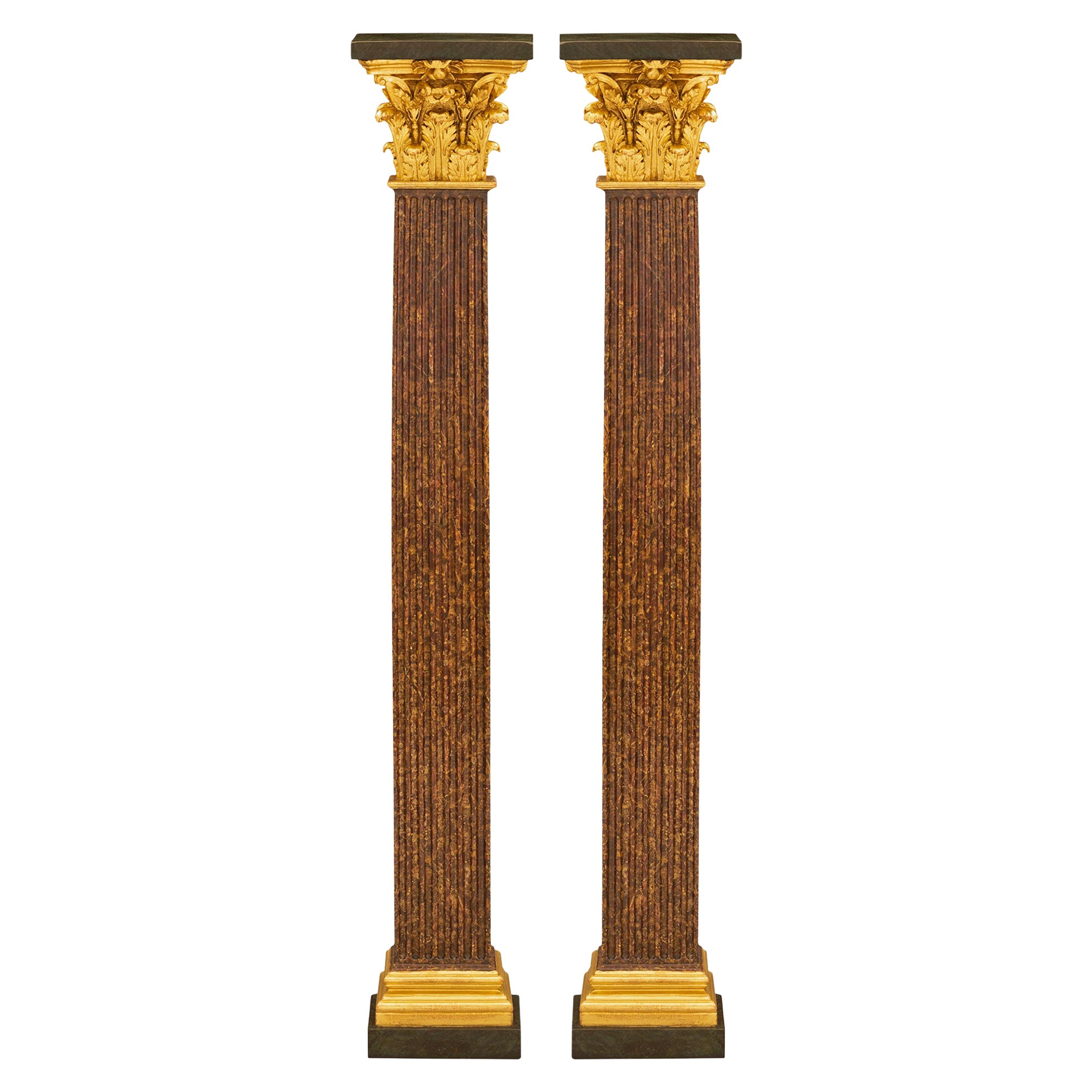 Pair Of Italian Late 18th/Early 19th Century Faux Painted Marble Columns