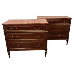 Antique Pair of Italian Late 19th Century Marble Top Chests