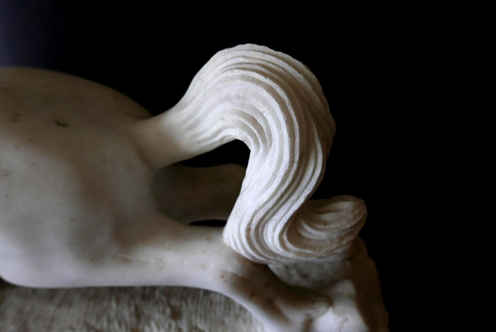 Carrara Marble Pair of Italian Late Art Deco White Carrera Marble Figures of Stallions
