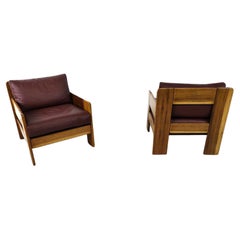 Retro Pair of italian leather armchairs, 1970s