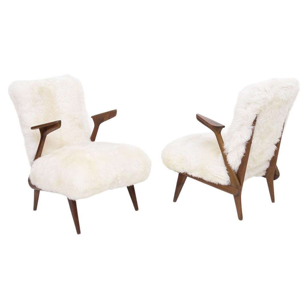 Pair of Italian Fur Armchairs Attr. to Giuseppe Scapinelli For Sale