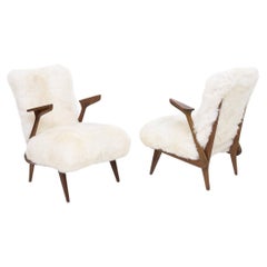 Vintage Pair of Italian Fur Armchairs Attr. to Giuseppe Scapinelli