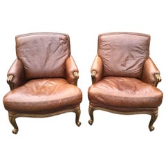 Vintage Pair of Italian Leather Armchairs