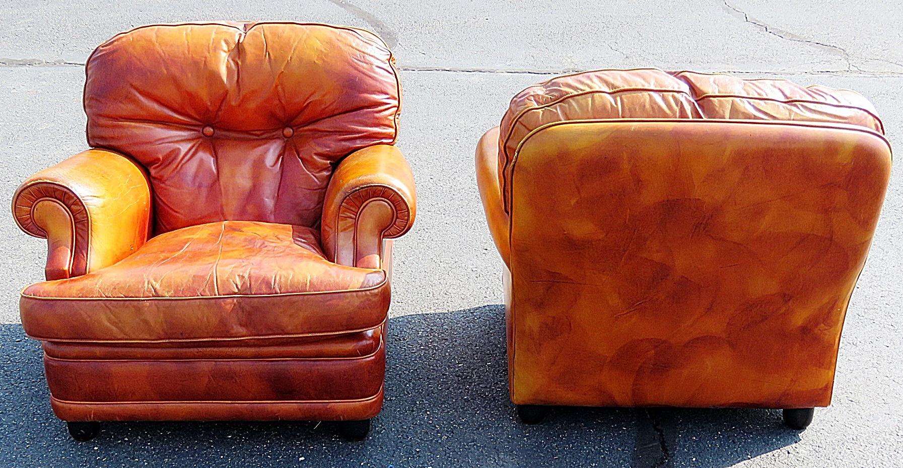 Mid-Century Modern Pair of Italian Leather Club Chairs