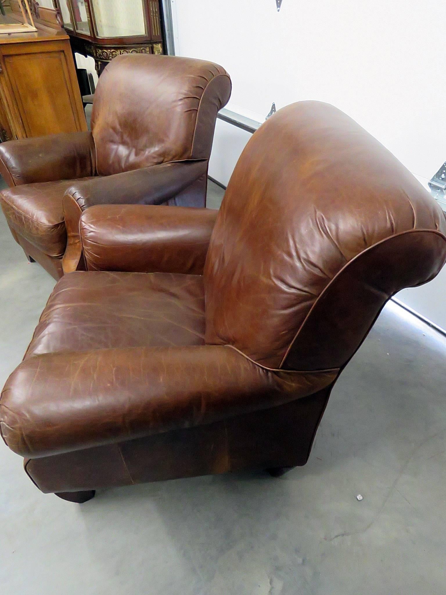 Pair of Italian Leather Club Chairs 1