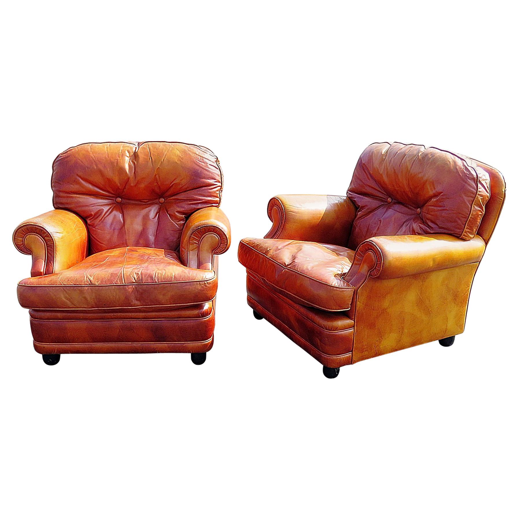 Pair of Italian Leather Club Chairs