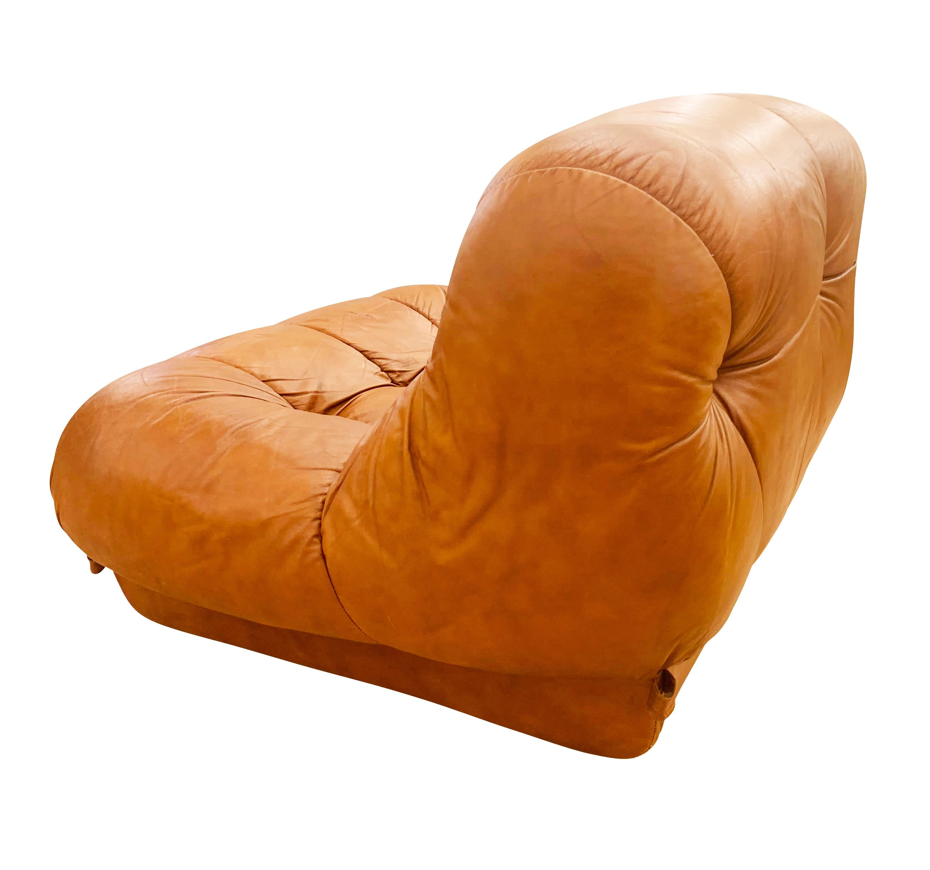Pair of Italian Leather Lounge Chairs For Sale 1