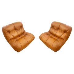 Retro Pair of Italian Leather Lounge Chairs