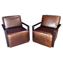 Paar italienische Ledersessel im Stil der Midcentury Modern, drehbar, Club-Sessel