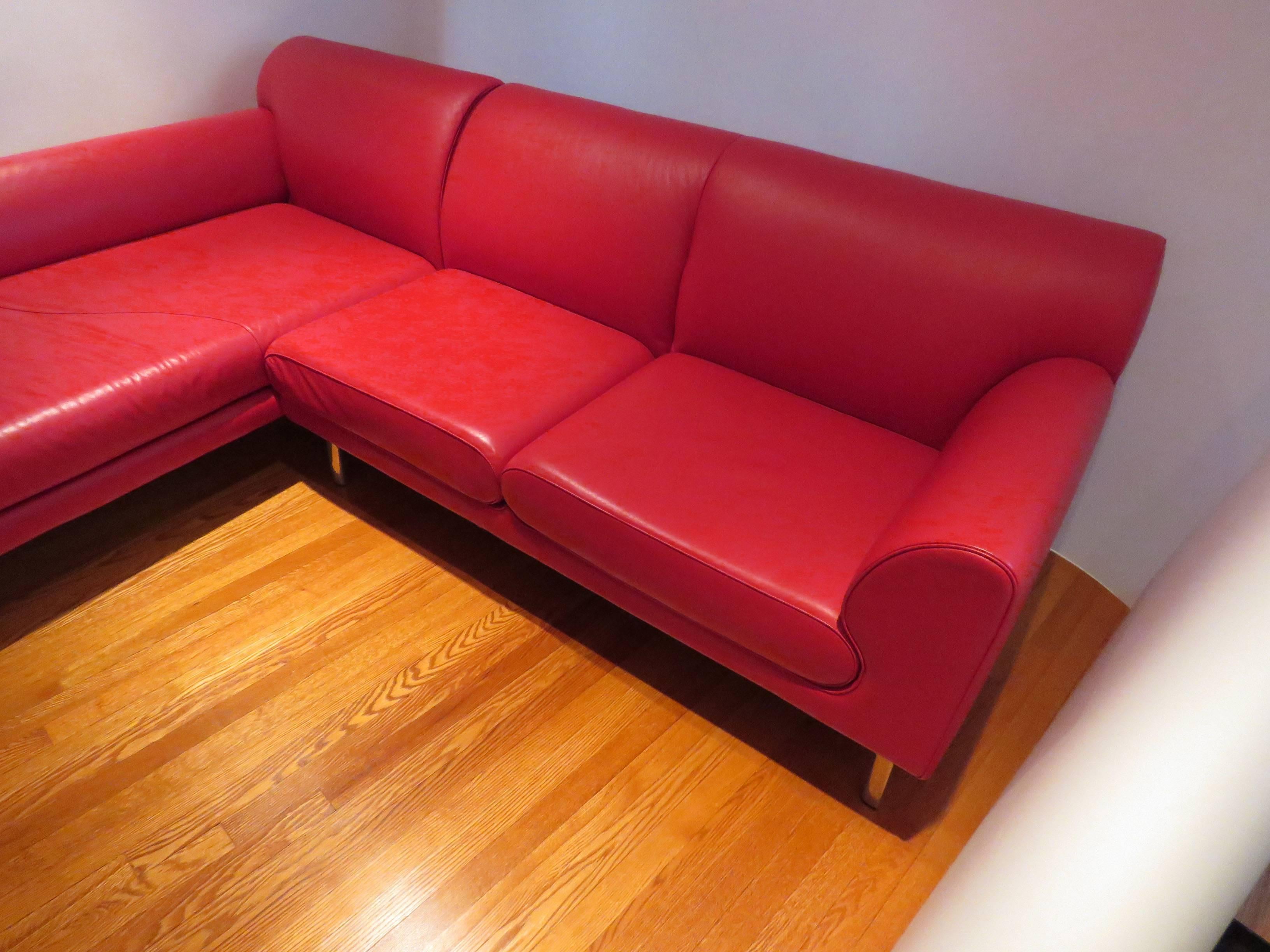 Pair of Italian Leather Poltrona Frau Modular Sofas In Good Condition In Peabody, MA