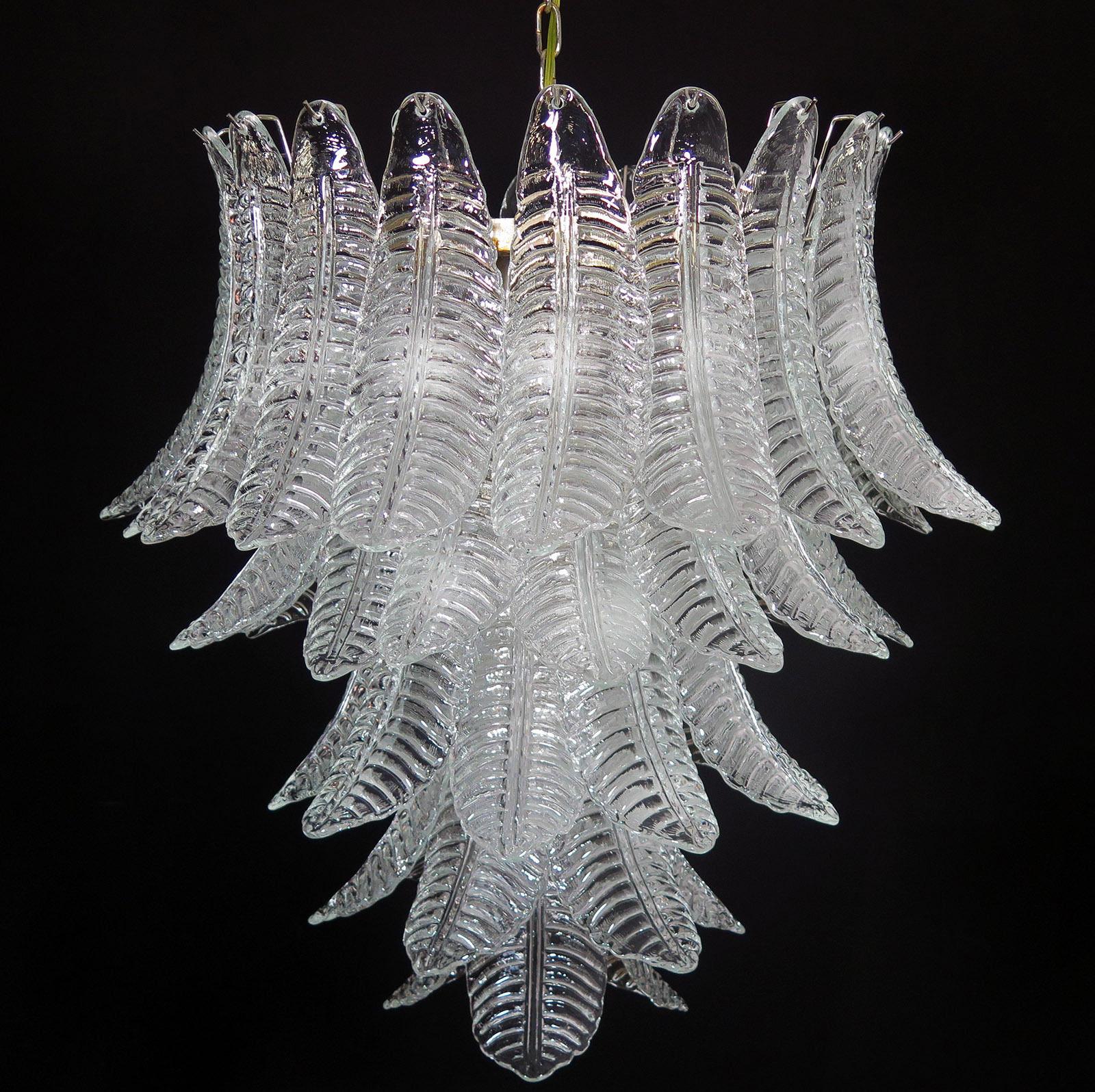 Pair of Italian Leaves Chandeliers, Barovier and Toso Style, Murano For Sale 5