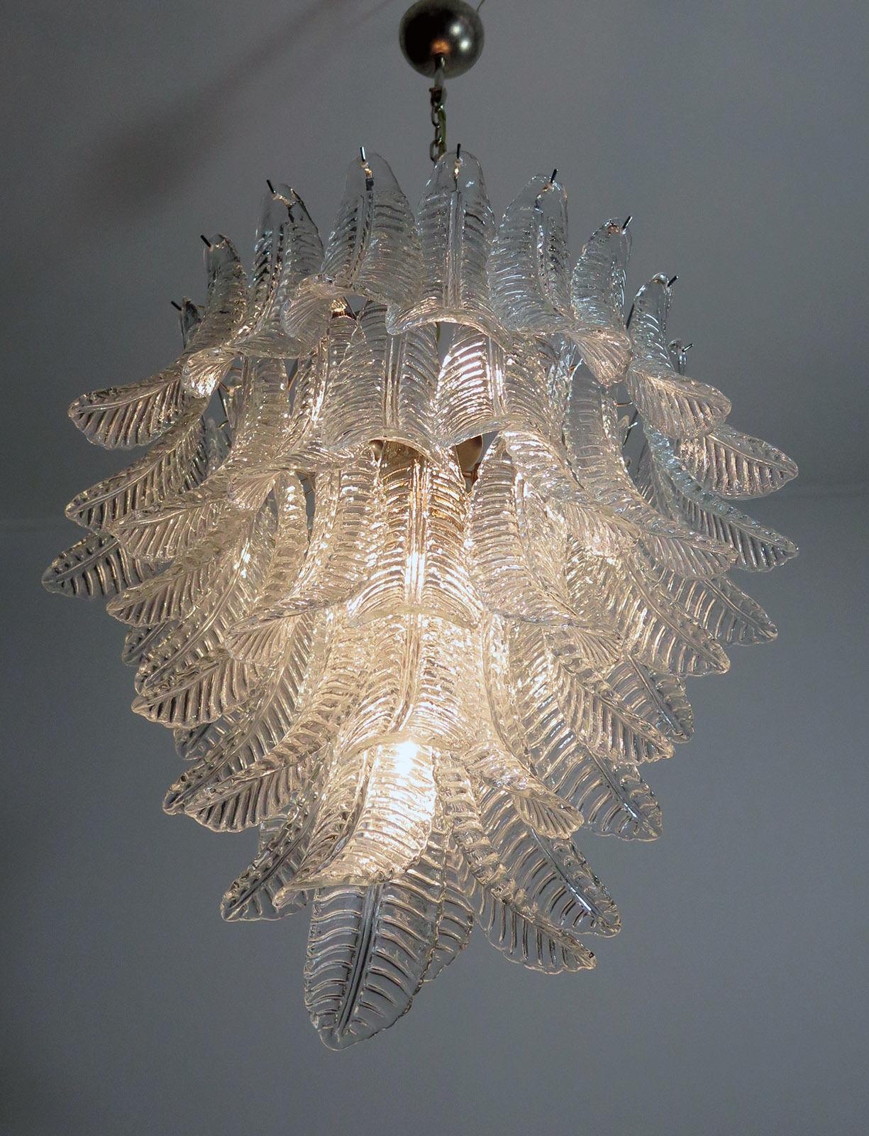 Pair of Italian Leaves Chandeliers, Barovier and Toso Style, Murano For Sale 6