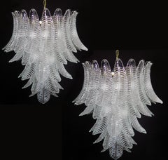 Pair of Italian Leaves Chandeliers, Barovier and Toso Style, Murano