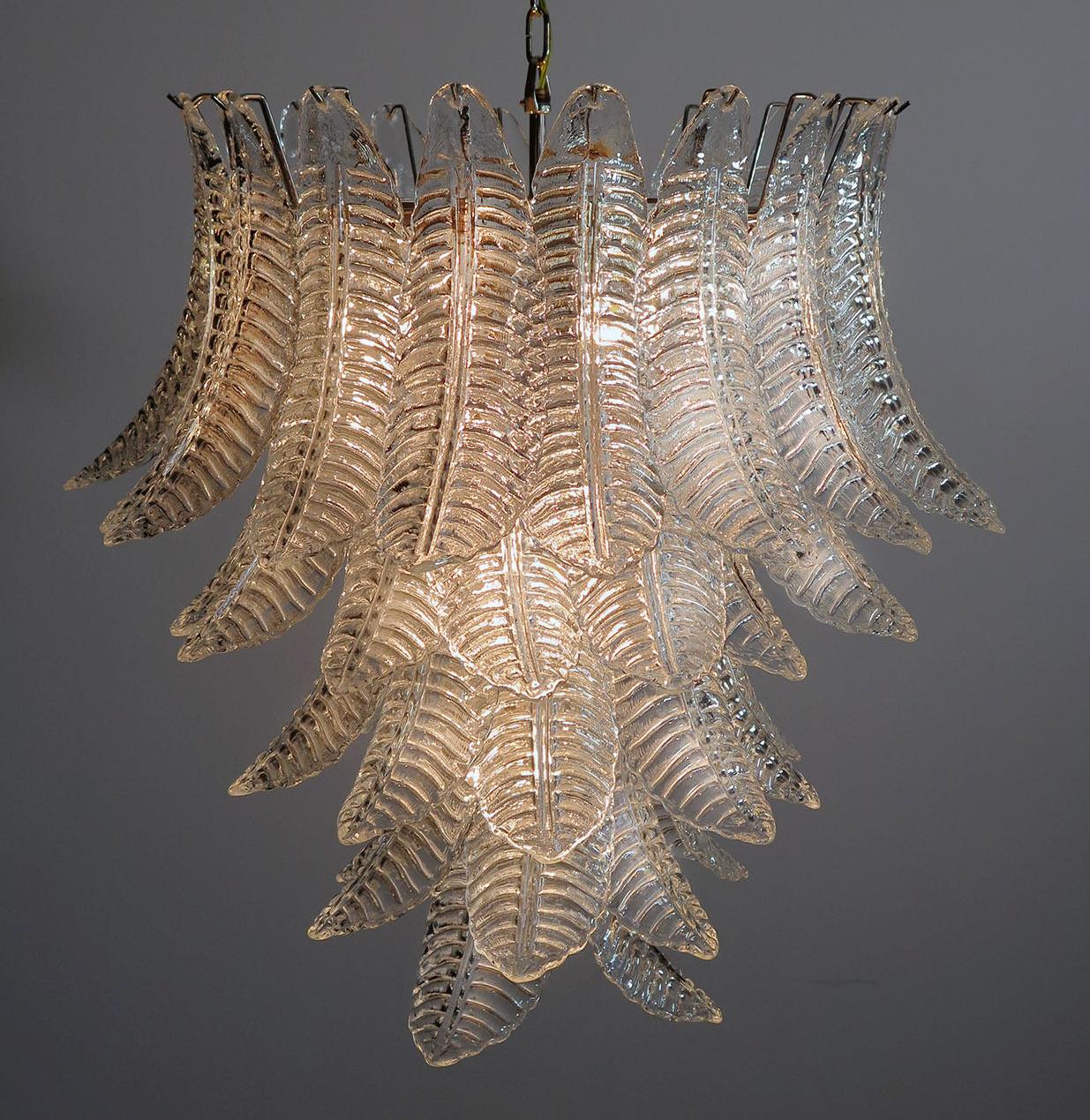 Pair of Italian Leaves Chandeliers, Barovier and Toso Style, Murano In Excellent Condition For Sale In Budapest, HU