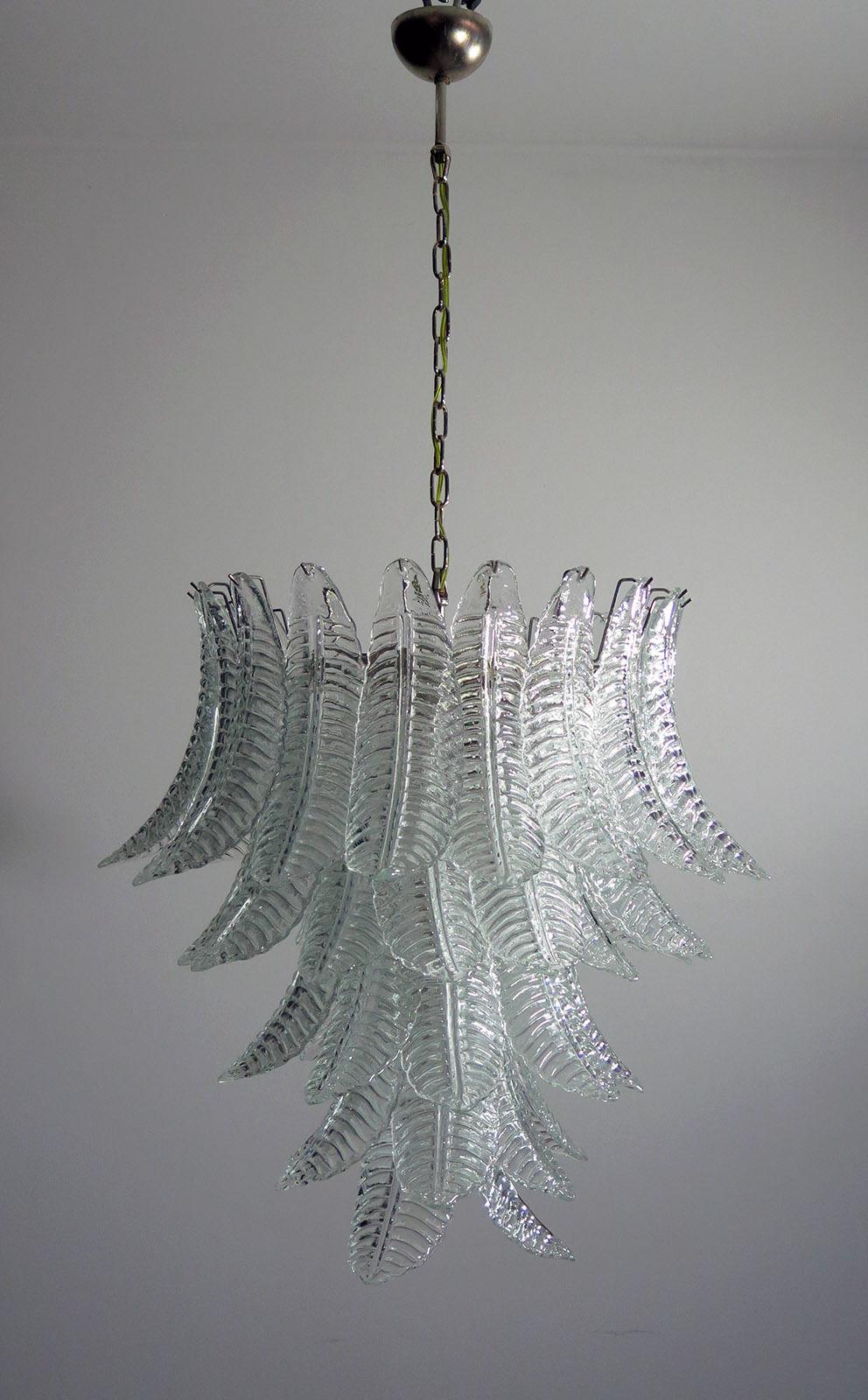 Murano Glass Pair of Italian Leaves Chandeliers, Barovier and Toso Style, Murano For Sale