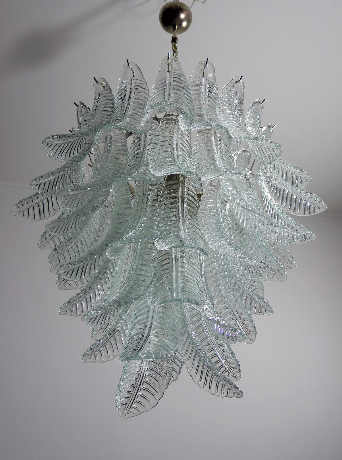 Pair of Italian Leaves Chandeliers, Barovier and Toso Style, Murano For Sale 2