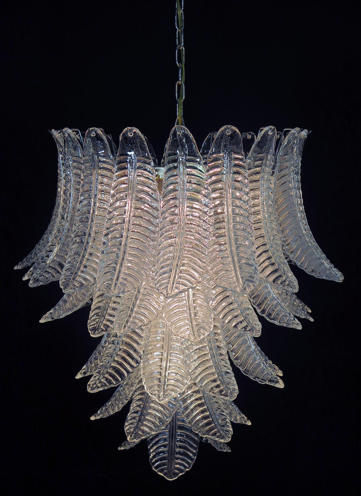 Pair of Italian Leaves Chandeliers, Barovier and Toso Style, Murano For Sale 3