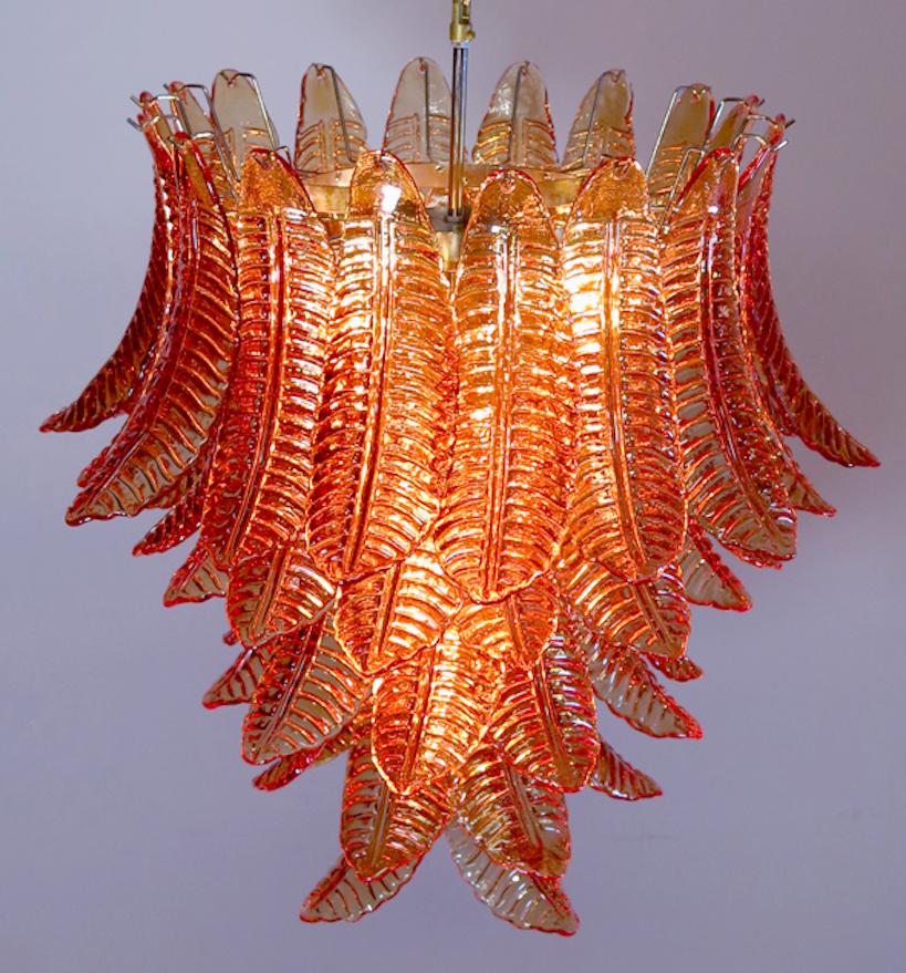 Pair of Italian Leaves Chandeliers, Barovier & Toso Style, Murano For Sale 9