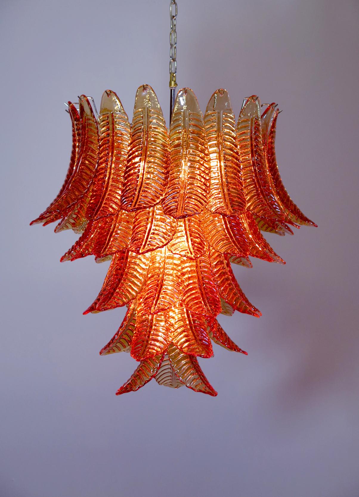 Pair of Italian Leaves Chandeliers, Barovier & Toso Style, Murano For Sale 10