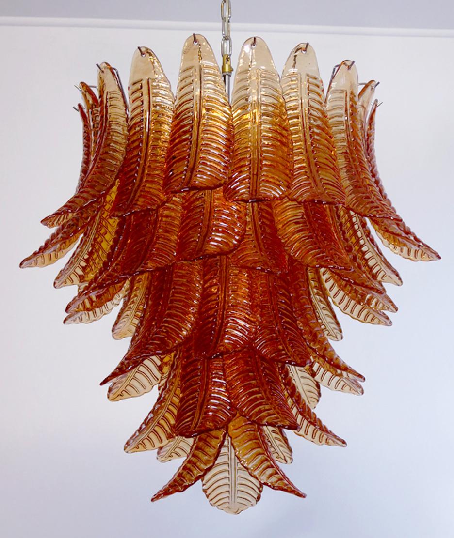 Pair of Italian Leaves Chandeliers, Barovier & Toso Style, Murano For Sale 5