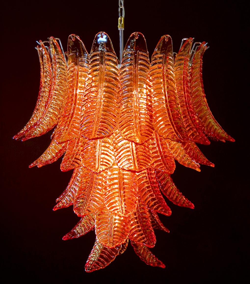 Murano Glass Pair of Italian Leaves Chandeliers, Barovier & Toso Style, Murano For Sale
