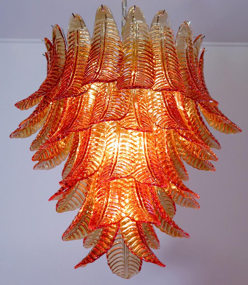 Pair of Italian Leaves Chandeliers, Barovier & Toso Style, Murano For Sale 8