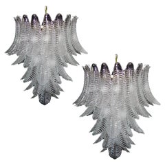 Pair of Italian Leaves Chandeliers, Barovier and Toso Style, Murano