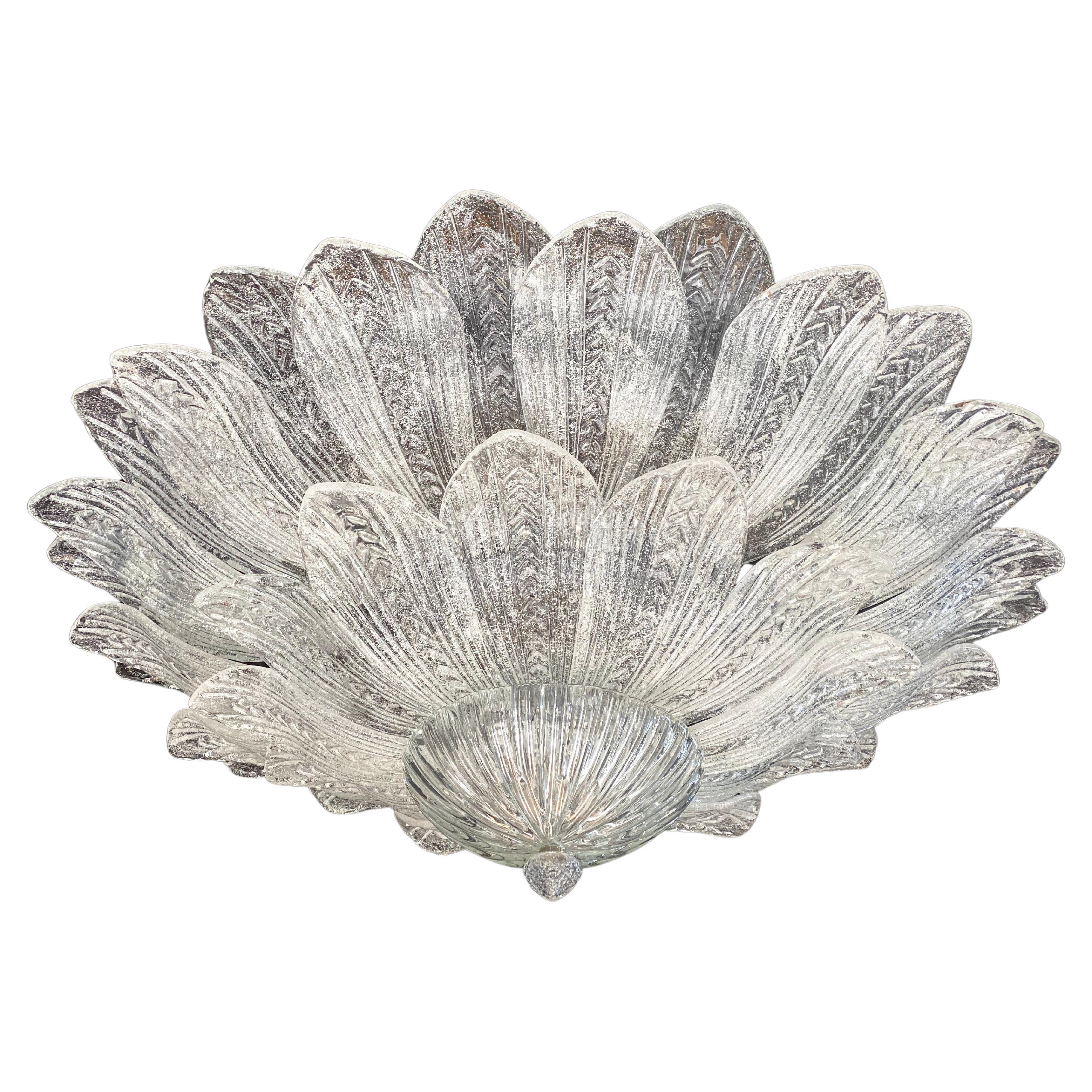 Coppia di lampade da soffitto o da incasso in vetro di Murano con foglie italiane