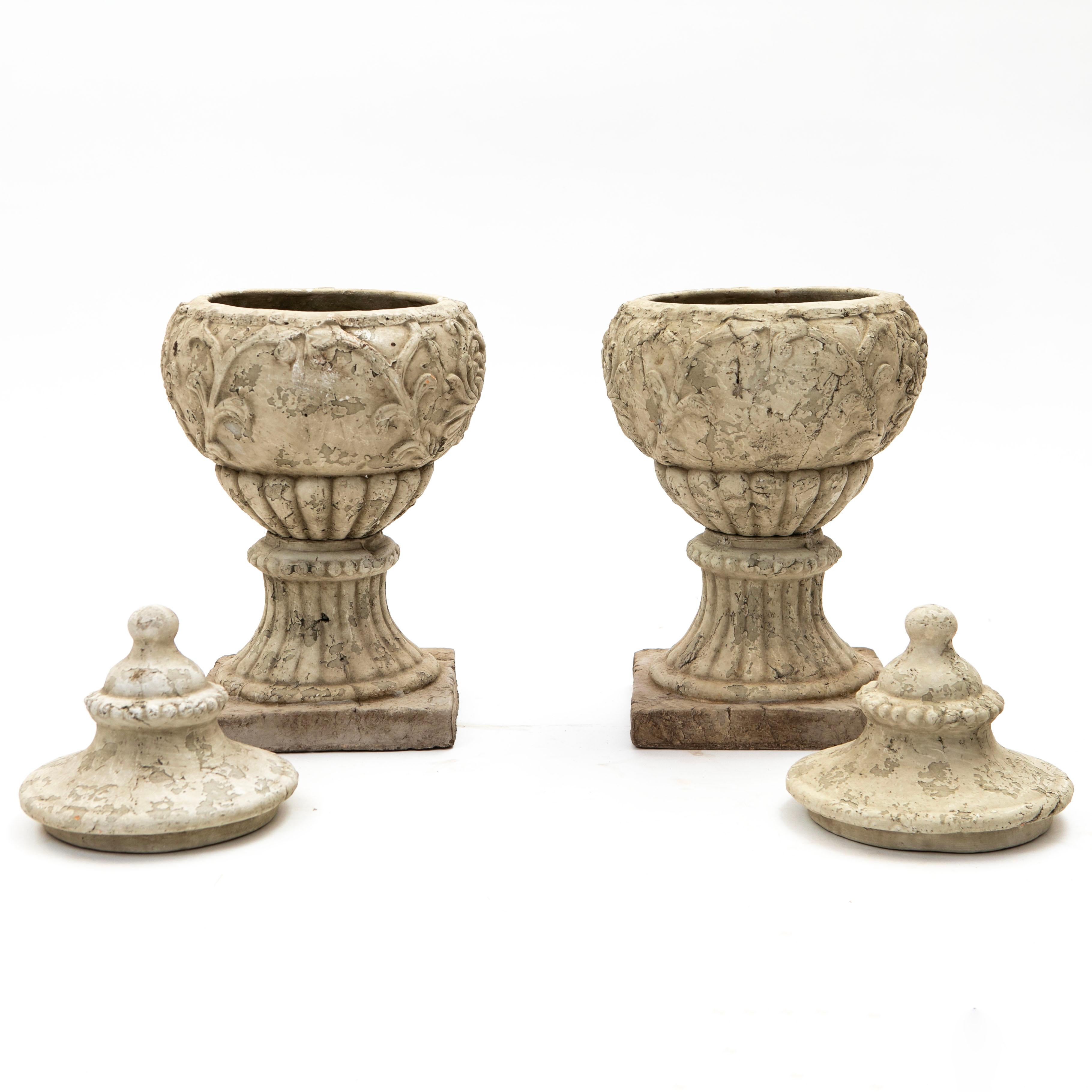 Baroque Pair of Italian Lidded terracotta Urns For Sale