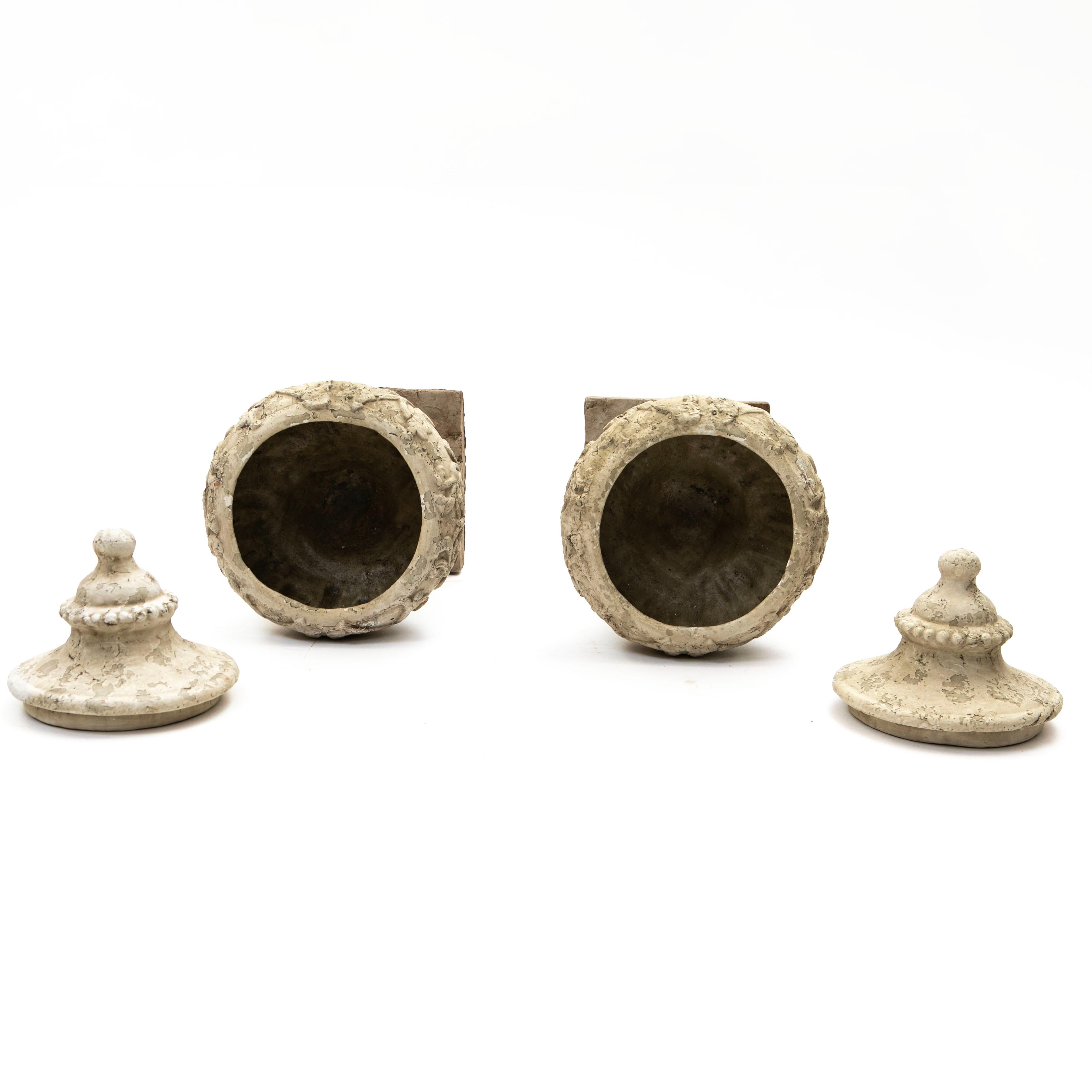 19th Century Pair of Italian Lidded terracotta Urns For Sale