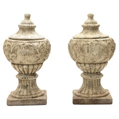 Pair of Italian Lidded terracotta Urns