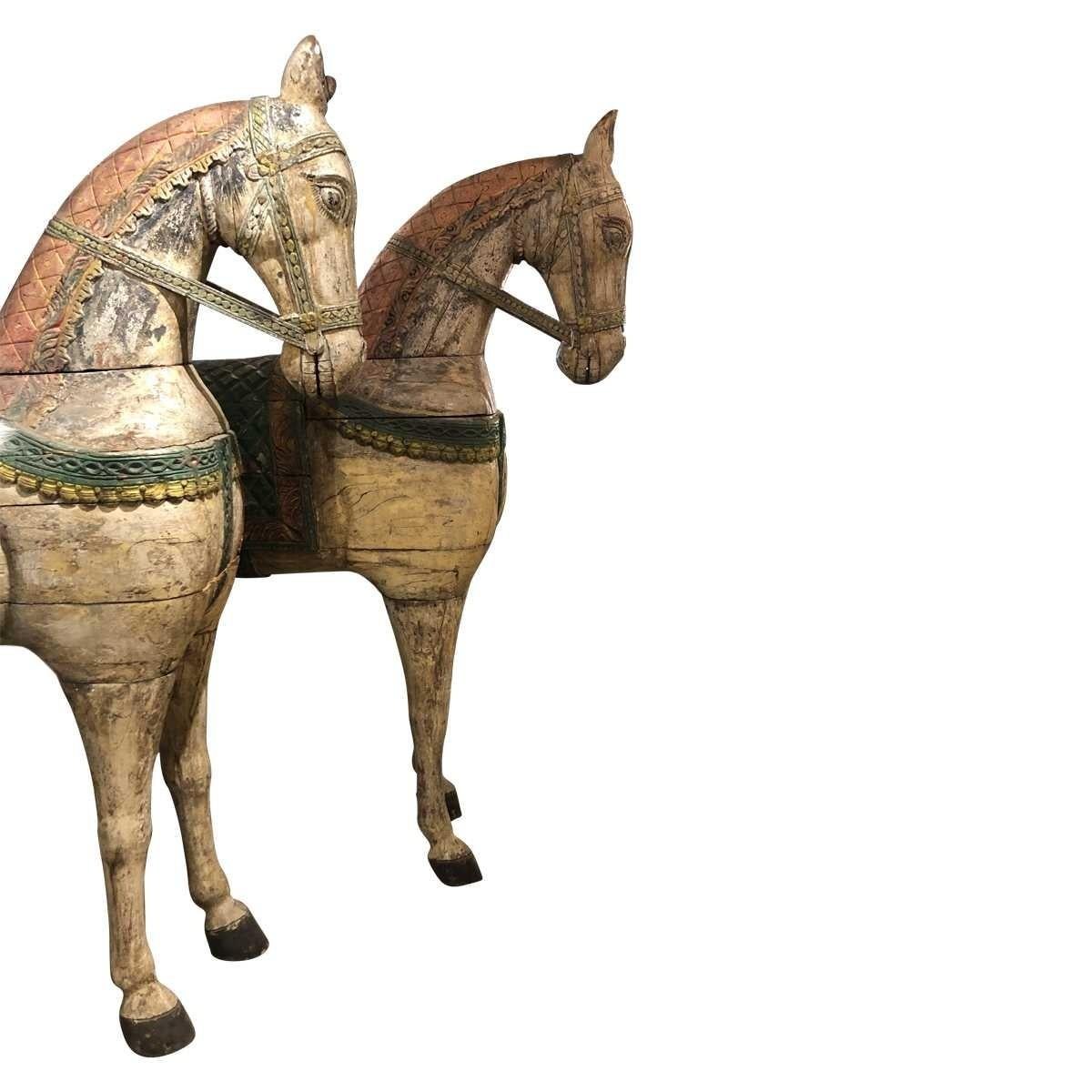 Pair of Italian Life-Size Carved Poly Chrome Horses, 19th Century 2