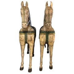 Pair of Italian Life-Size Carved Poly Chrome Horses, 19th Century