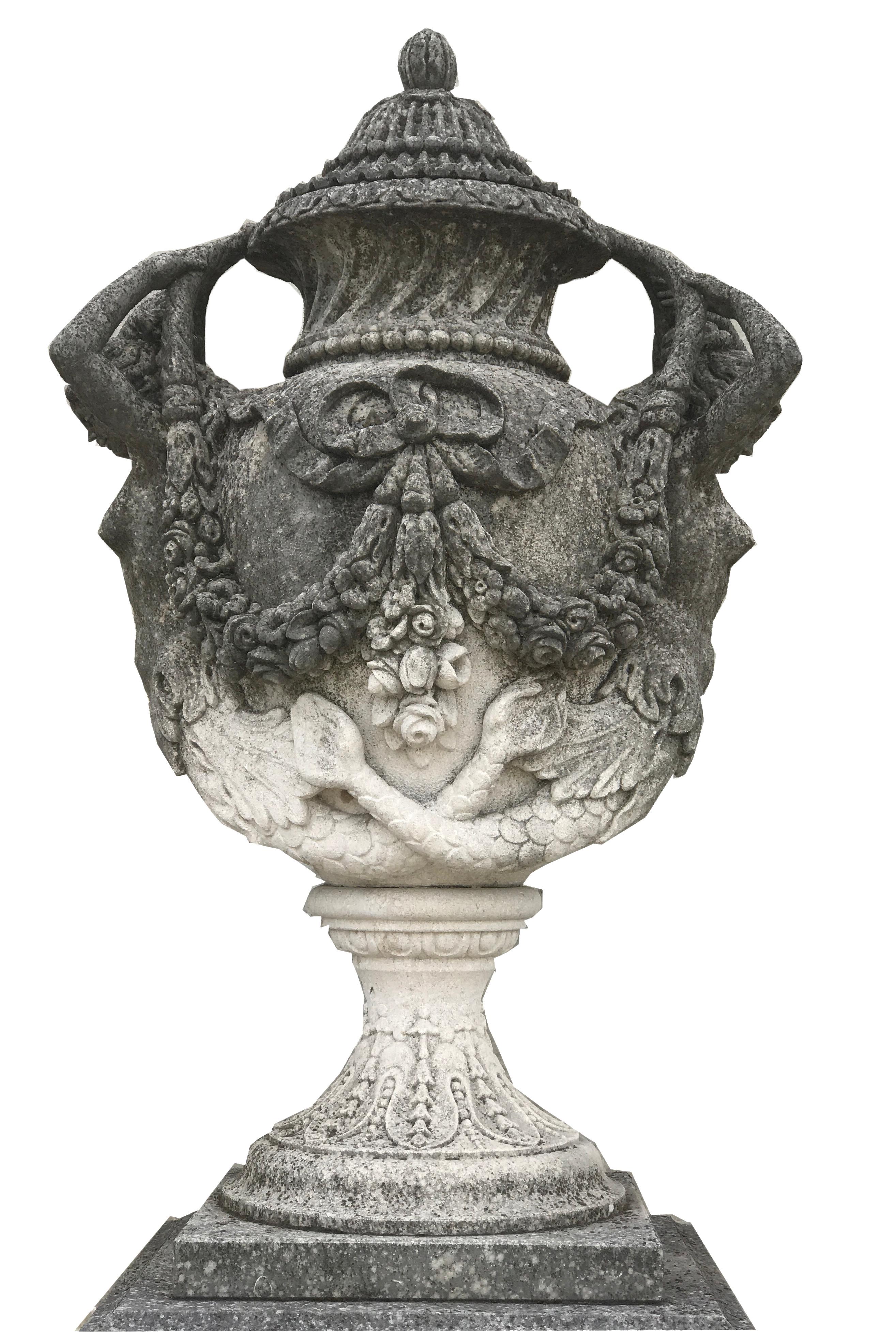 Pair of Italian Limestone Monumental Garden Vases 18th Century Style 4