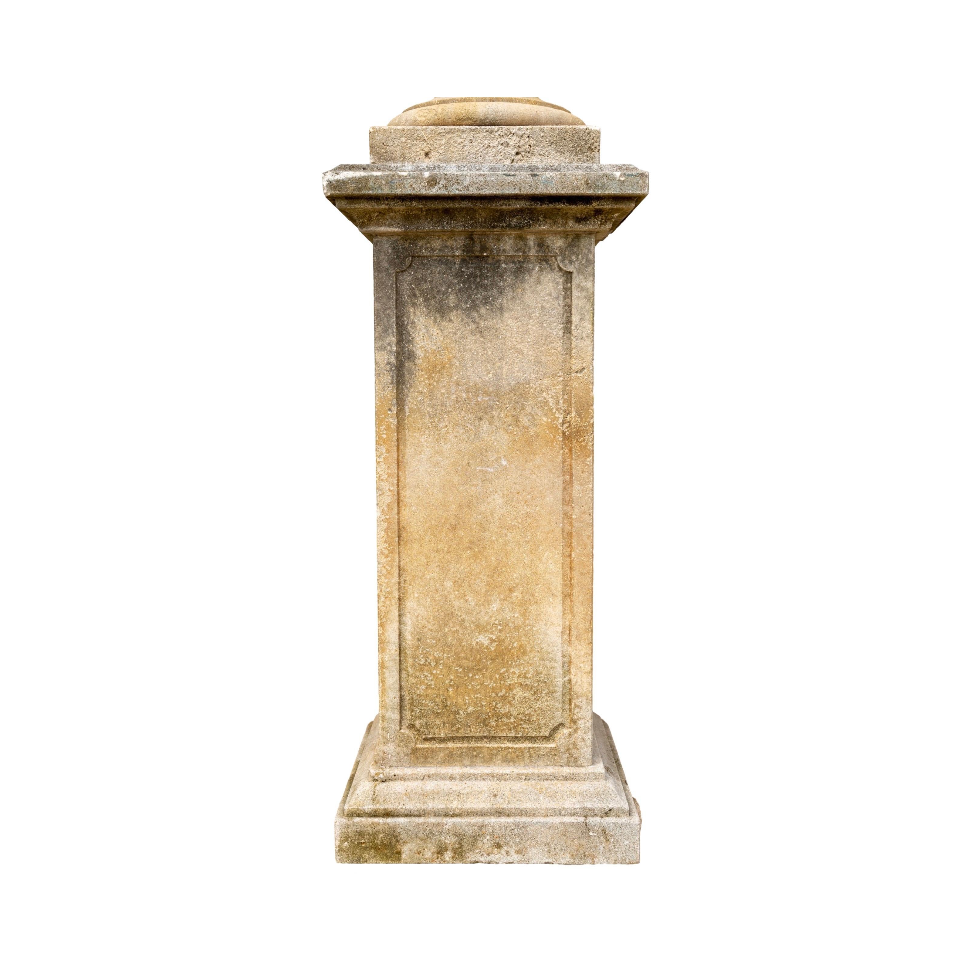 Pair of Italian Limestone Planters with Base 4