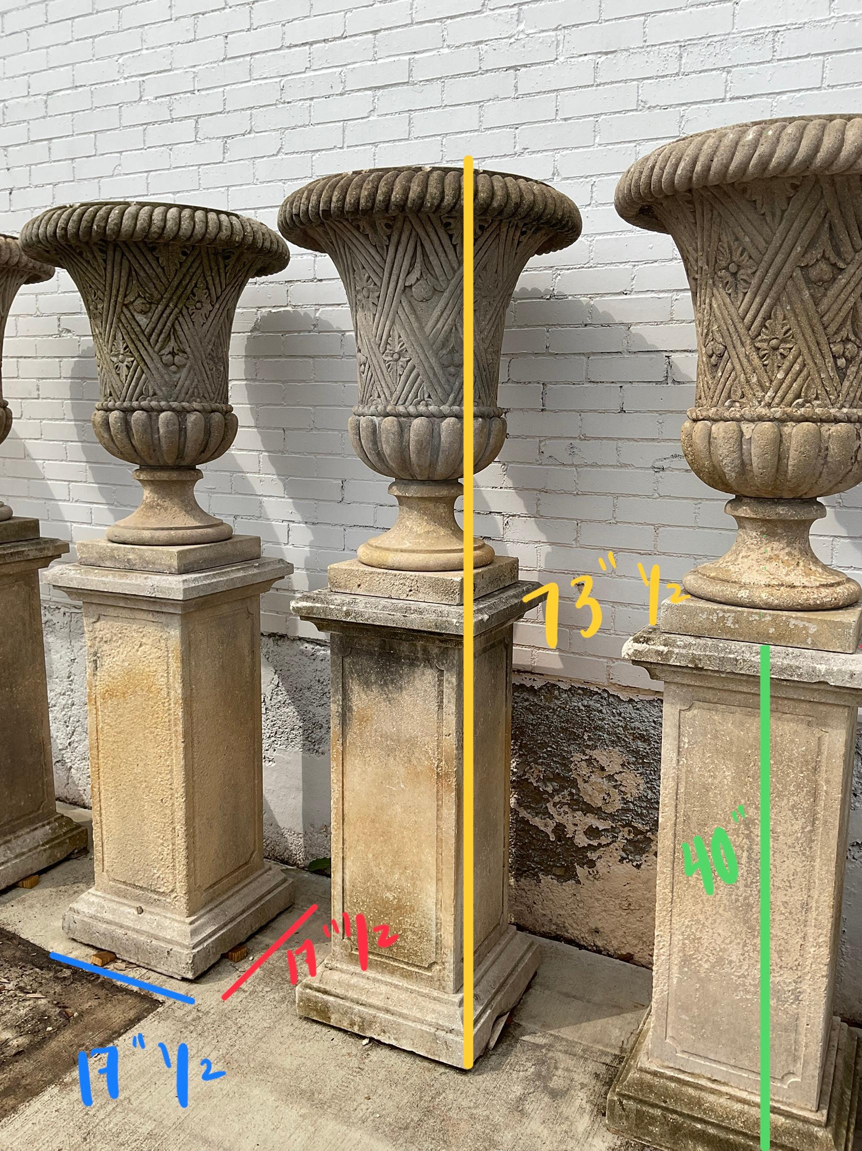 Pair of Italian Limestone Planters with Base 5