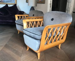 Pair of Italian Lotus Shape Lounge Chairs or Armchairs Paolo Buffa Design, 1940s