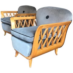 Pair of Italian Lotus Shape Lounge Chairs or Armchairs Paolo Buffa Design, 1940s