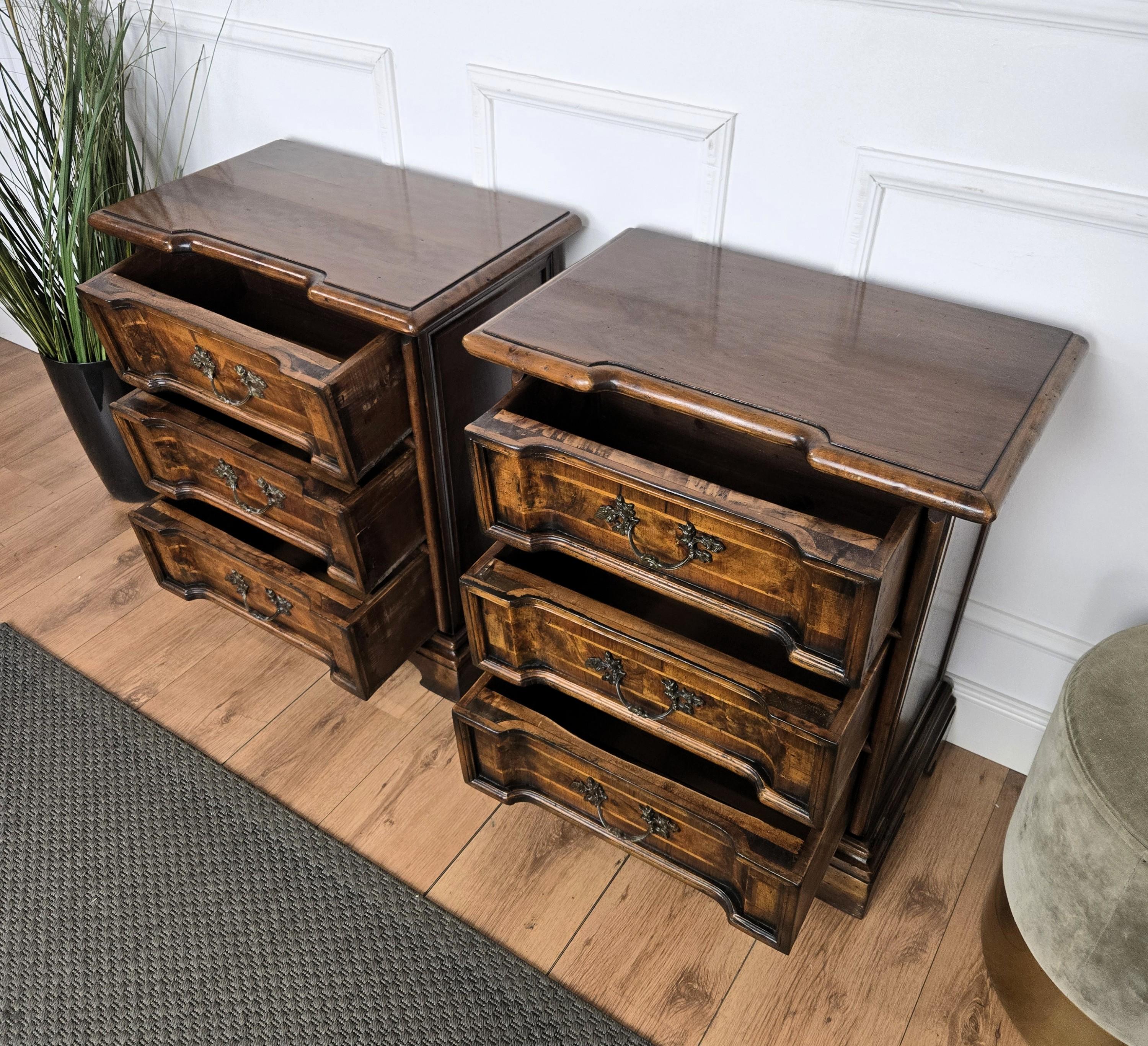 Pair of Italian Louis XIV Style Rustic Wood Night Stands Bed or Side Tables For Sale 1