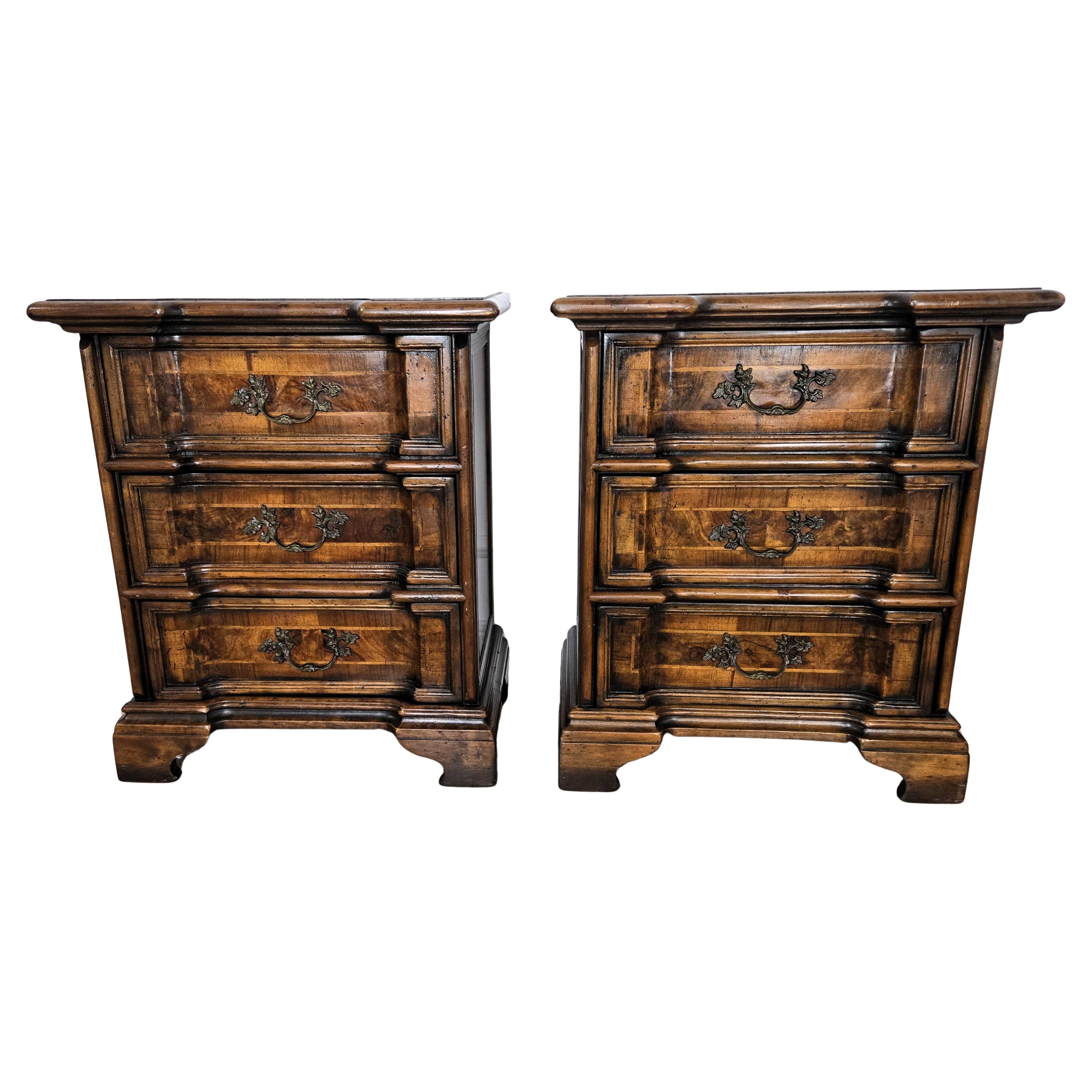 Pair of Italian Louis XIV Style Rustic Wood Night Stands Bed or Side Tables For Sale