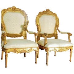 Pair of Italian Louis XV Gilded Armachairs