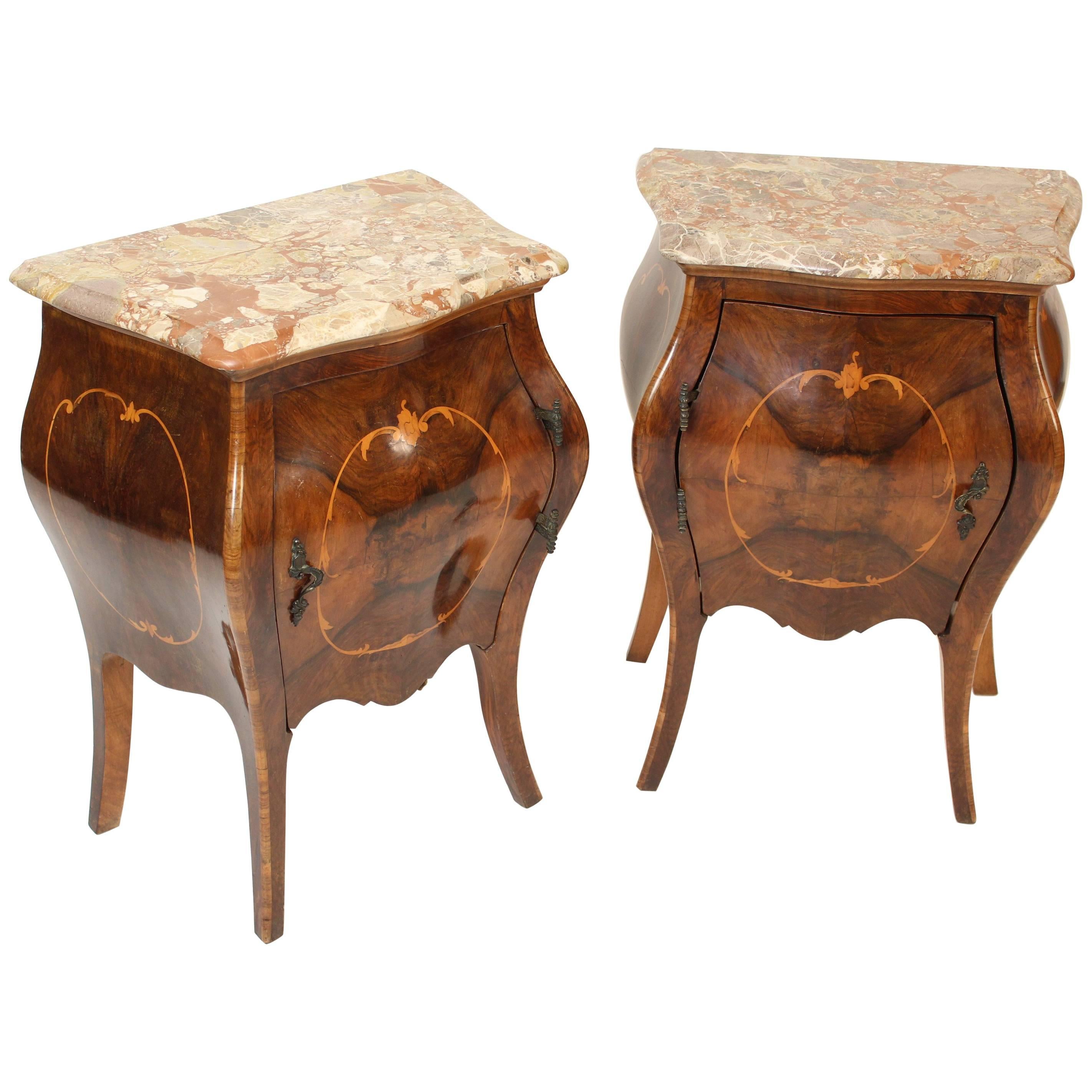 Pair of Italian Louis XV Style Bombe Occasional Commodes