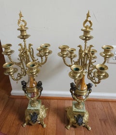 Pair of Italian Louis XV Style Bronze and Marble Candelabra